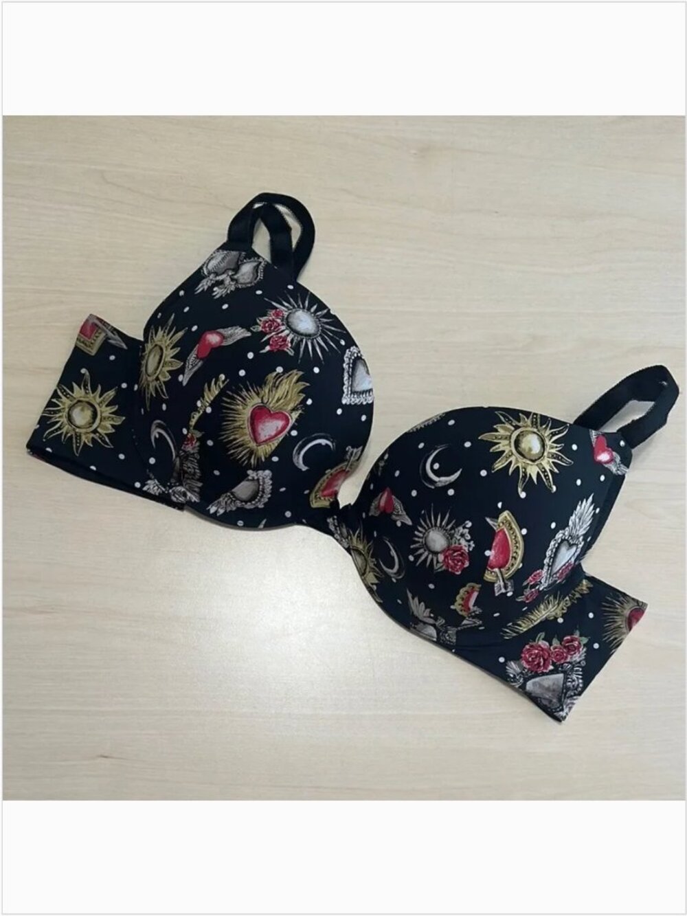 Torrid Curve Plunge Bra Black Celestial Print Plus Size 40D Push Up | G-1617